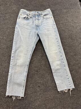 Levi's 501 S Skinny Jeans Womens W25 L28 Light Wash High Rise Raw Hem Denim